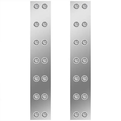 22 Inch Tall Stainless Steel Front AC Panels W/ 14 Amber/Clear Bullet Lights For Peterbilt 379, 388 & 389