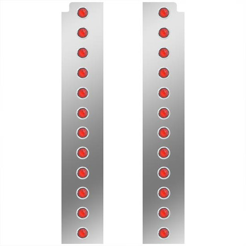 Stainless Steel Rear Air Cleaner Panel W/ 12 - 3/4 Inch Red LED Lights For Peterbilt W/ 15 Inch Breather - Pair