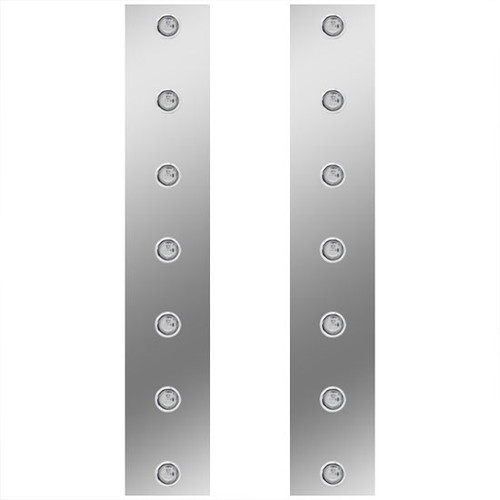 Stainless Steel Backlit Front Air Cleaner Panels W/ 14 - 3/4 Inch Amber/Clear LEDs For Peterbilt 379, 388, 389