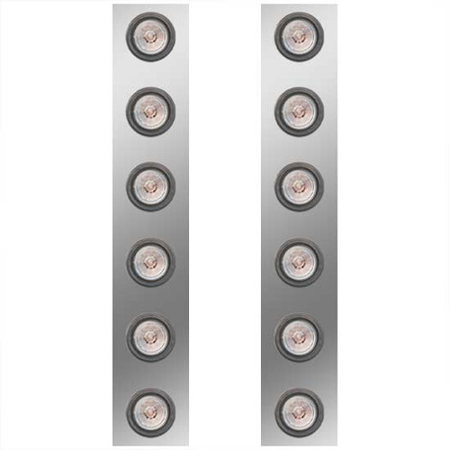 15 Inch Stainless Steel Rear Air Cleaner Panels W/ 12 Round Red/Clear 2 Inch LEDs For Peterbilt 378, 379, 388, 389