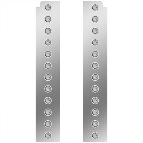 15 Inch Stainless Steel Rear Air Cleaner Panels W/ 24 - 3/4 Inch Red/Clear LEDs For Peterbilt