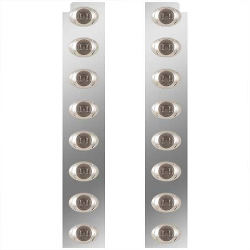 15 Inch Stainless Steel Rear Air Cleaner Panels W/ 16 P3 Red/Smoked LEDs For Peterbilt