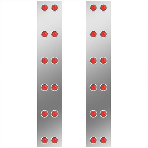 13 Inch Stainless Steel Rear Air Cleaner Panels W/ 24 - 3/4 Inch Red/Red LEDs For Peterbilt