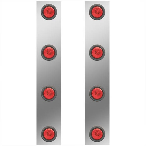 SS Rear Light Panels W/ 8 - 2 Inch Red/Red LEDs Fits 13 Inch Air Cleaner For Peterbilt 379, 388, 389