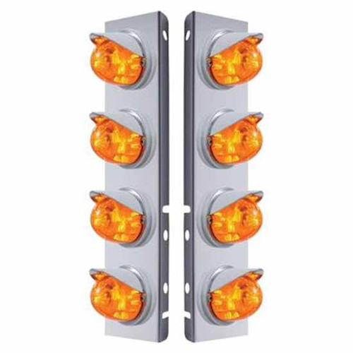 Ss Front Air Cleaner Bracket W/ 8X 17 LED Watermelon Lights & Visors - Amber Led/ Amber Lens - Pair For Peterbilt 378, 379