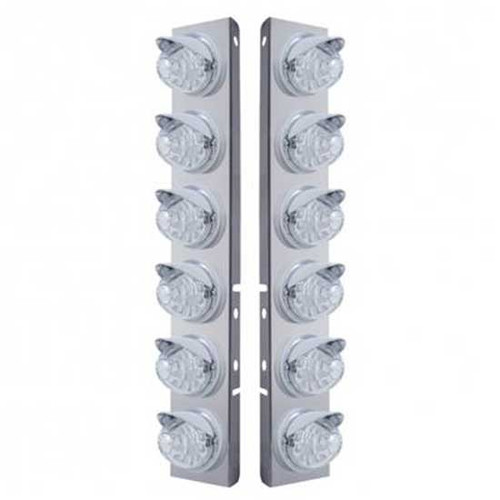 SS Front Air Cleaner Bracket W/ 12X 17 LED Reflector Watermelon Lights & Visors - Amber Led/ Clear Lens For Peterbilt 378, 379