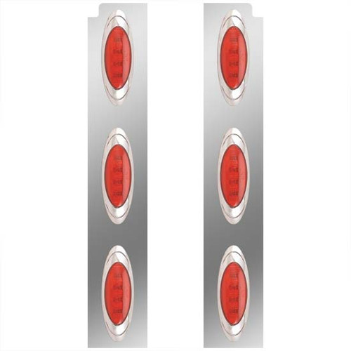 Stainless Steel Rear Air Cleaner Panels For 15 Inch Air Cleaner W P1 Red LEDs For Peterbilt 378, 379, 388, 389