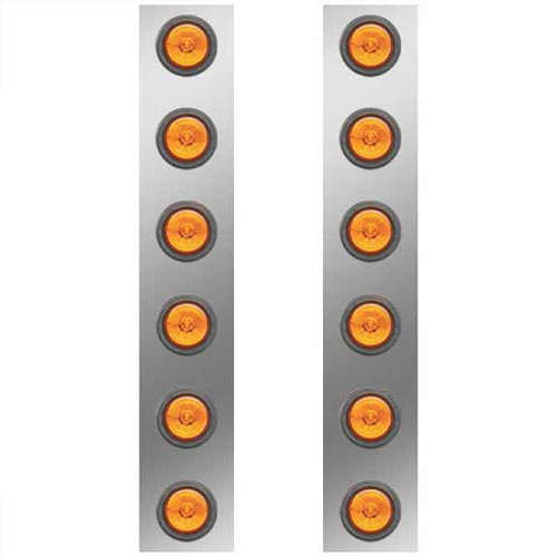 Stainless Steel Front Air Cleaner Light Panels For 15 Inch Donaldson AC W/ Amber LEDs Fits Peterbilt 378, 379, 388, 389