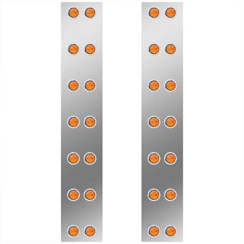 Stainless Steel 22 Inch Air Cleaner Panels For 15 Inch Donaldson AC W/ Double Row Of 6 Bulkhead LEDs For Peterbilt 378, 379, 388, 389
