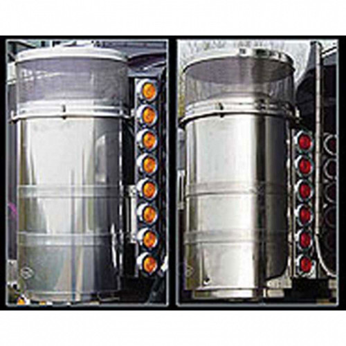 Peterbilt 13 Inch Stainless Steel Rear Air Cleaner Panels W/ 8Round Flat Lights- Red LED/ Red Lens