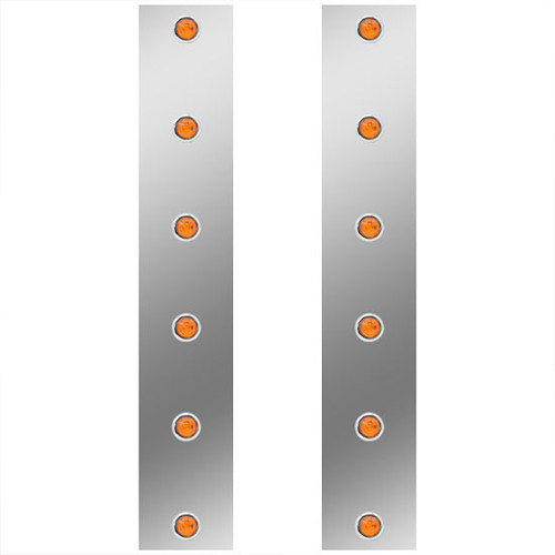Stainless Steel Front Air Breather Panels For 13 inch Breathers W/ Amber 3/4 Inch LEDs For Peterbilt 378, 379, 388, 389
