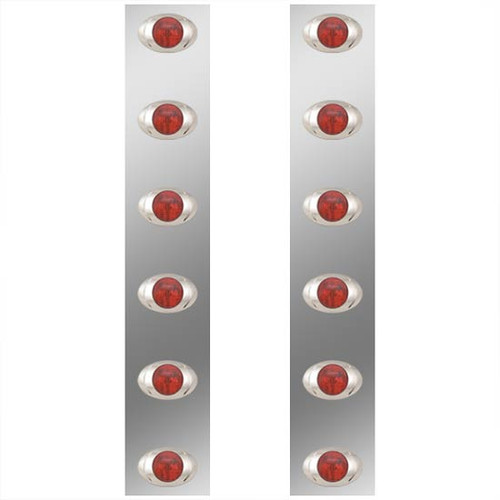SS Rear Air Cleaner Panels W/ 6 Red LED P3 Light Per Side W/ Red Lens, For Peterbilt 378, 378, 388, 389 Models - Pair