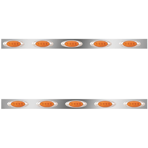 3 Inch Stainless Steel Cowl Panels W/ 10 P1 Amber LED Amber Lens Lights For Peterbilt 359