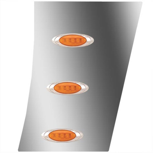 Stainless Steel Wide Cowl Panels W/ 6 P1 Amber/Amber LEDs For Peterbilt 389 131 BBC, Glider