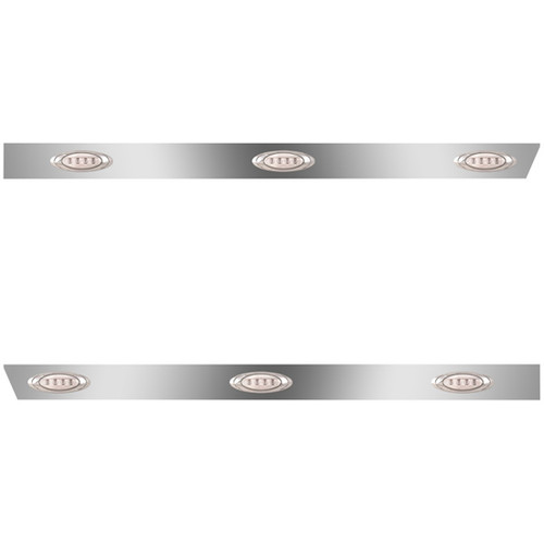 4 Inch Stainless Steel Extended Cab Panels W/ 6 P1 Amber/Clear LEDs For Peterbilt 378, 379, 388, 389