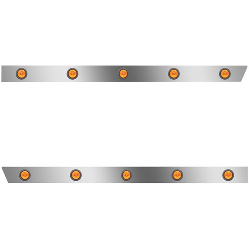 4 Inch Stainless Steel Standard Cab Panels W/ 10 - 2 Inch Amber/Amber LEDs For Peterbilt 378, 379, 388, 389