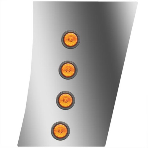 4 Inch Stainless Steel Wide Cowl Panels W/ 8 - 2 Inch Amber/Amber LEDs For Peterbilt 389