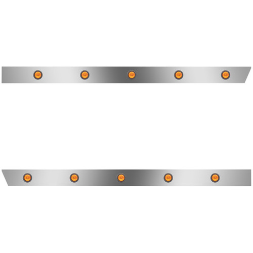 3 Inch Stainless Steel Extended Cab Panels W/ 10 - 2 Inch Amber/Amber LEDs For Peterbilt 388, 389 123 BBC