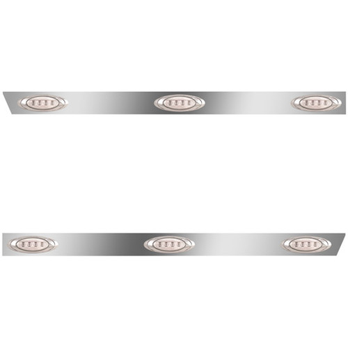4 Inch Stainless Steel Cab Panels W/ 6 P1 Amber/Clear LEDs For Peterbilt 386 W/ Rear-Mount Exhaust