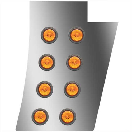 Stainless Steel Cowl Panel W/ 4 - 2 Inch Amber/Amber LEDs For Peterbilt 389 W/ 4 Inch Wide Cab Panels