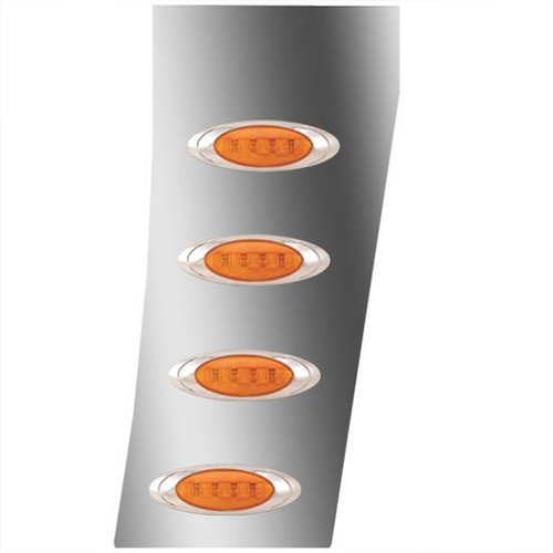 Stainless Steel Cowl Panels W/ 8 P1 Amber/Amber LEDs For Peterbilt 389