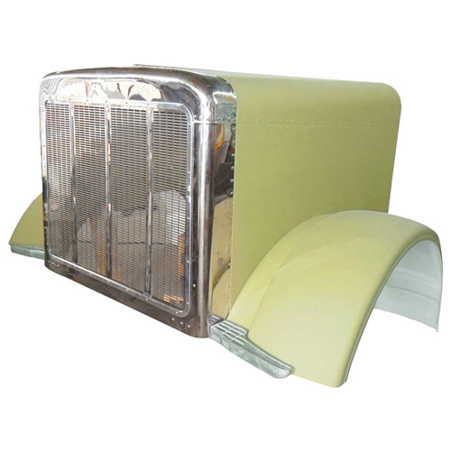 TPHD Small But Mighty Aluminum Hood With SS Extended Grille & Surround For Peterbilt 379 119 BBC Short Hybrid