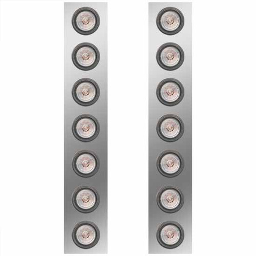 15 Inch Stainless Steel Rear Air Cleaner Panels W/ 14 - 2 Inch Red/Clear LEDs For Kenworth W900B/W900L