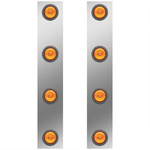 Stainless Steel Front Air Cleaner Light Panels W/ 2 Inch Rnd Amber LEDs For Air Cleaner For Kenworth W900B, W900L - Pair