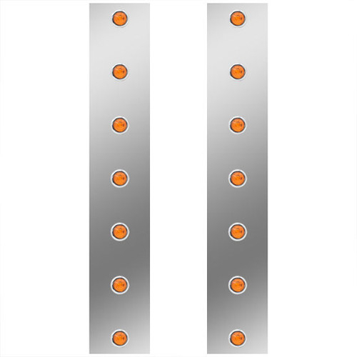 Stainless Steel Front Panels W/ Amber Bulkhead LED Lights For 15 Inch Air Cleaners For Kenworth W900B, W900L - Pair