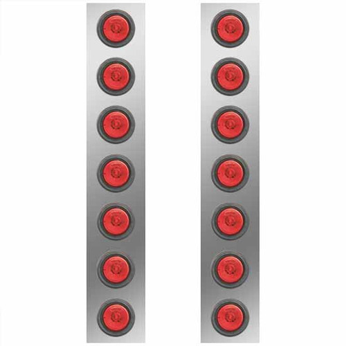 Stainless Steel Front Air Cleaner Light Panels For 15 Inc Donaldson AC W/ P3 Red LEDs - Pair For Kenworth W900B, W900L