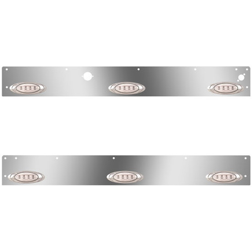 Stainless Steel Day Cab Panels W/ 6 P1 Amber/Clear LEDs, Block Heater Plug, Step Light Holes, 14 Inch Spacing For Kenworth T800, W900L