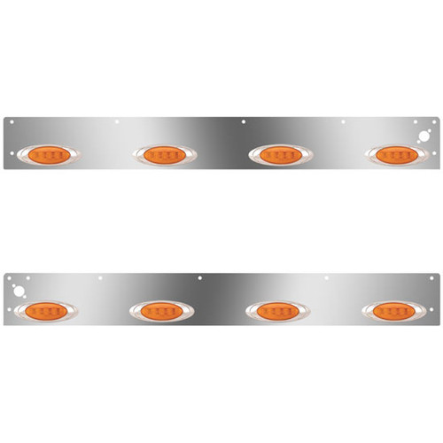 Stainless Steel Cab Panels W/ 8 P1 Amber/Amber LEDs, Dual Step Light Holes For Kenworth T800, W900