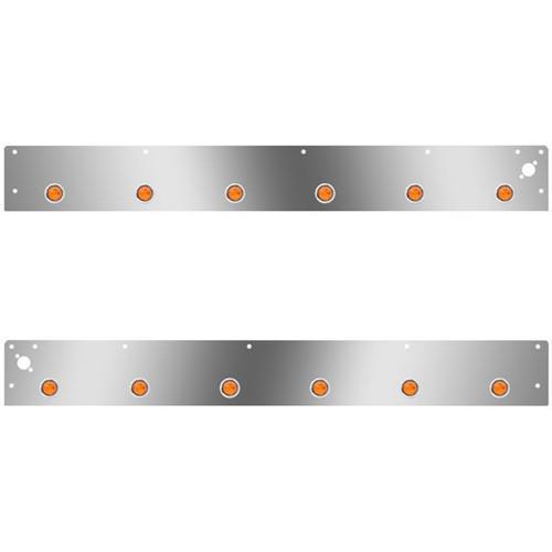 Stainless Cab Panels W/ 12 Round 3/4 Inch Amber/Amber LEDs, Dual Step Light Holes For Kenworth T800, W900