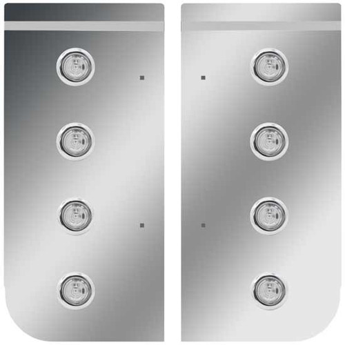 Stainless Steel Cowl Panels W/ 8 Round 3/4 Inch Amber/Clear LEDs For Kenworth W900