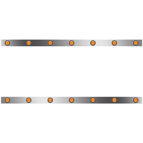 72 Inch Stainless Steel Sleeper Panels W/ 14 Round 2 Inch Amber/Amber LEDs For Kenworth T800, W900