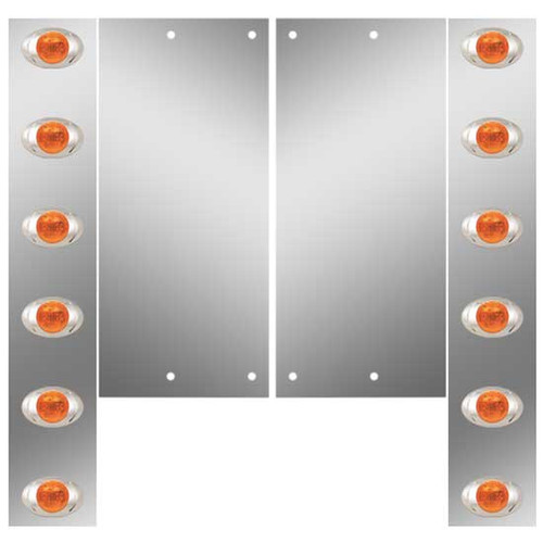 Stainless Steel Front Air Cleaner Light Panels For 13 Inch Donaldson AC W/ P3 Amber LEDs - Pair For Freightliner Classic Xl 132