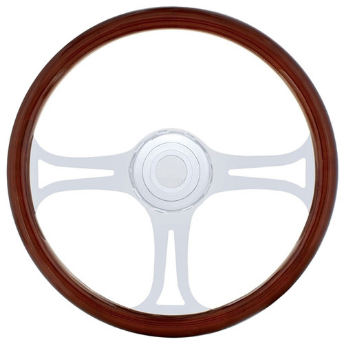 18 Inch Chrome 3 Spoke Blade Cutout Wood Steering Wheel Kit