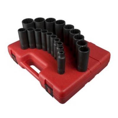 Sunex 19 Piece 1/2 Drive 12 Point SAE Deep Impact Socket Set (2820)