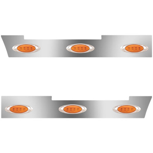 Stainless Side Fairing Panels W/ 58 Inch Front, 6 P1 Amber/Amber LEDs For Volvo VNL 630/670 Gen II 2012 - 2018