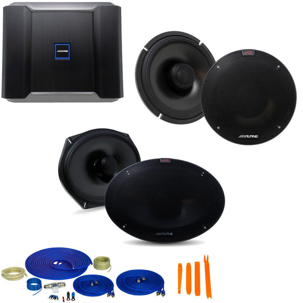 Alpine Type-R Bundle 1-Pair R-S65.2 6.5" Coax, 1-Pair R-S69.2 6x9" Coax speakers, R-A60F 600W 4-Ch Amp and Wiring