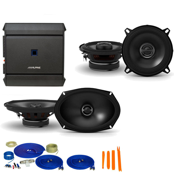 Alpine 1-Pair S-S50 5.25" Coax speakers and 1-Pair S-S69 6x9" Coax speakers with S-A32F 320W 4-Ch Amp and Wiring