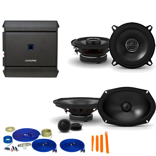 Alpine 1-Pair S-S50 5.25" Coax Speakers and 1-Pair S-S69C 6x9" Component Speakers with S-A32F 320W 4-Ch Amp and Wiring