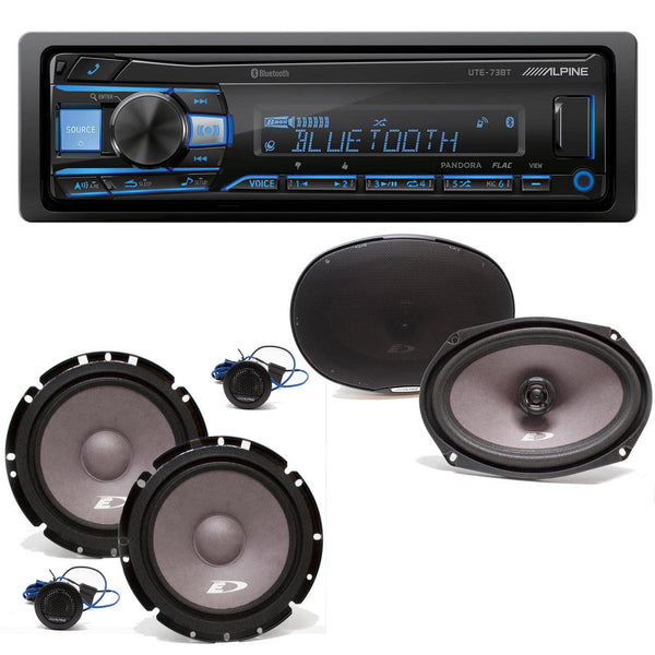 Alpine UTE-73BT Bluetooth Multimedia Receiver (Does Not Play CDs) with A Pair Alpine SXE-1751S 6.5" Component and A Pair SXE-6926S 6x9" Coax Speakers