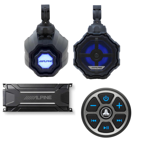 Alpine SPV-65RGB-CAN 6.5” Cage-Mounted Universal Weather-Resistant Coaxial RGB LED Speaker Pods w/ Bluetooth Control Source and Amp