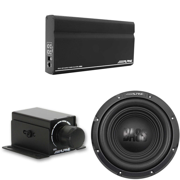 Alpine W10S4 10-Inch Bass Subwoofer w/ KTA-200M Mono Amplifier & Rux-Knob Bundle