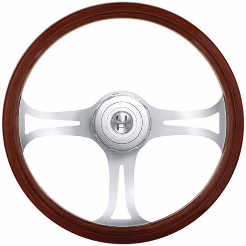 18 Inch Blade Style Wood Steering Wheel W/ Hub & Horn Button Kit For 2006+ Peterbilt & 2003+ Kenworth Trucks