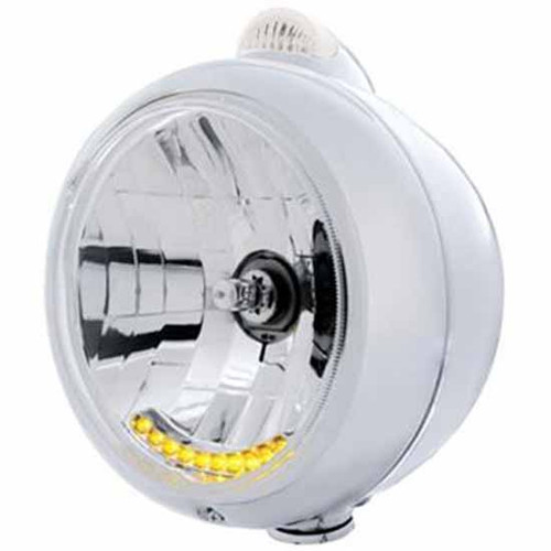 Stainless Guide 682-C H4 Halogen Headlight With 10 Amber LED Accents, Amber/Clear Single Function Signal