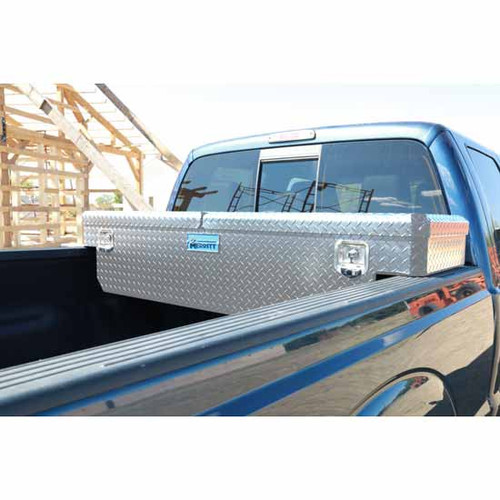 Merritt Diamond Plated Extra Deep Aluminum Single Door Crossbody Box For Mid Size Trucks