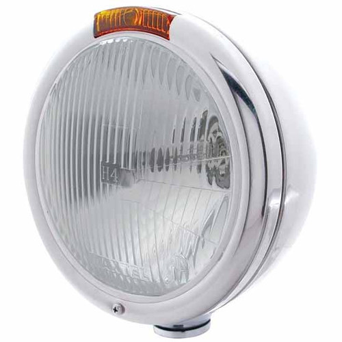 Stainless Steel Classic Headlight With Halogen Bulb Option, Amber Turn Signal For Peterbilt