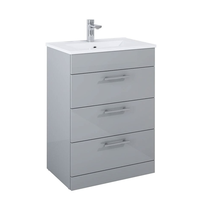 Sonas Belmont Square Three Drawer Floor Standing Unit Light Gloss Grey 60Cm | UF0262